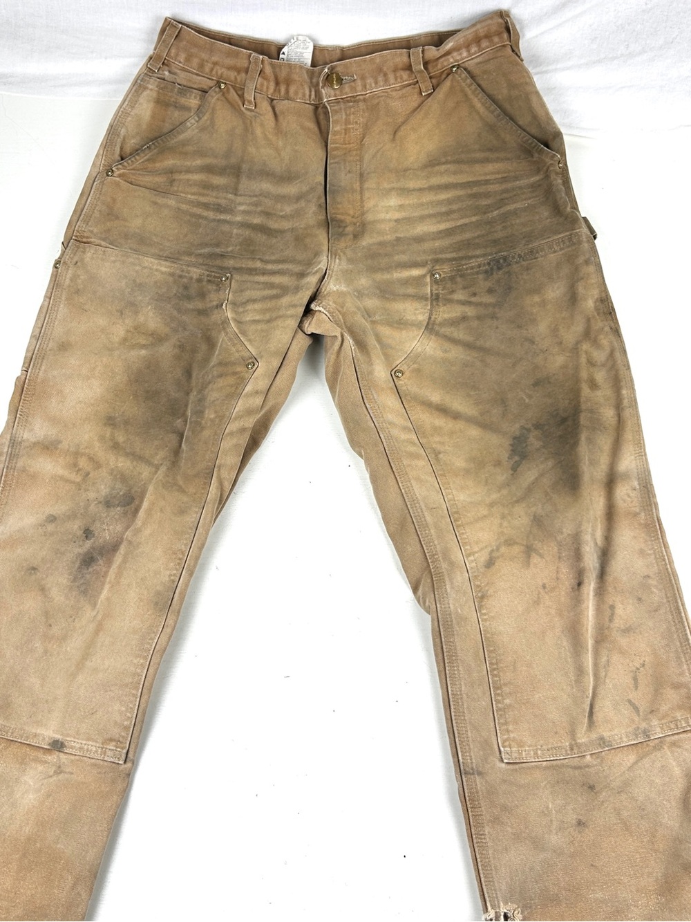 Carhartt Vintage Made In USA Sz 32 X 31 B01-BRN faded Double Knee union Canvas
